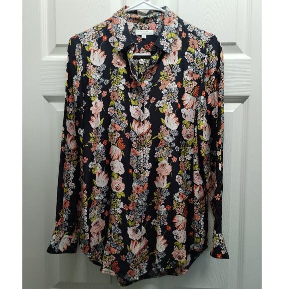 Equipment Femme Women's Size XS/TP Silk Black Floral Long Sleeve Button Up Shirt - Picture 2 of 7